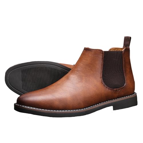 Harssidanzar Hombres Chelsea Tobillo Botas Casual Vestido Botas Tobillo Classic Slip on Boots KM303EU,Coñac,Tamaño 42