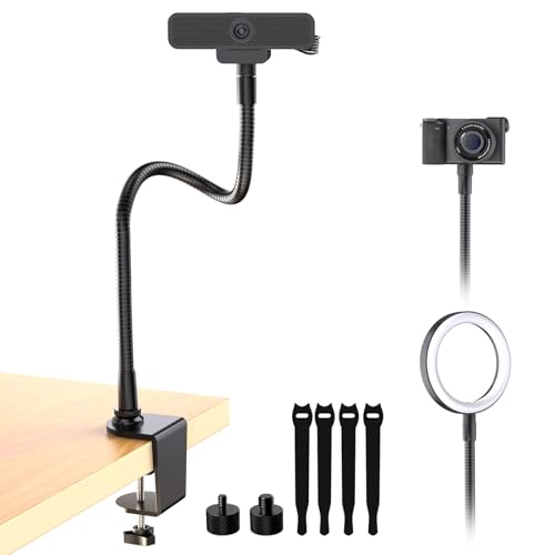 19 Inch Webcam Stand Camera Mount with Upgraded C-Clamp, Adjustable Flexible Gooseneck Arm Tripod for Desk Mount for Logitech C930e C930 C920 C922x C922 Brio 4K C925e C615, Gopro, Max Load 2.5 lb
