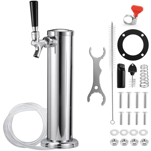 Hilangsan All Stainless Steel Single Beer Tap Tower Draft Beer Tower Kegerator Tower Keg Tower Kegerator Parts Kegerator Kit Beer Tap Faucet Pre-assembled Beer Line 3\" Beer Tower Dispenser