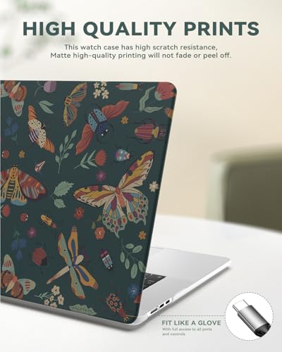 Image of iCasso for M5 MacBook Air 15 inch Case 2026 2025-2023 M4 M3 M2 Model A3448 A3241 A3114 A2941,Slim Protective Pattern Hard Shell Case for Mac Air 15.3 inch, Keyboard Cover + Screen Flim,Green Butterflies