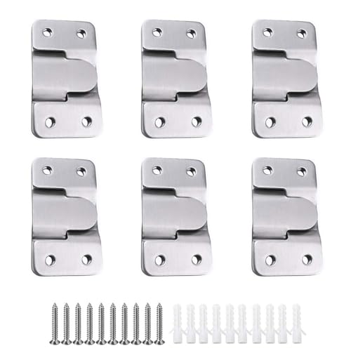 MZMing 6 pares [12 unidades] Soporte de montaje oculto empotrado con hebilla entrelazada para colgar cabecero, conector de muebles, accesorios de montaje en pared de acero inoxidable para colgar