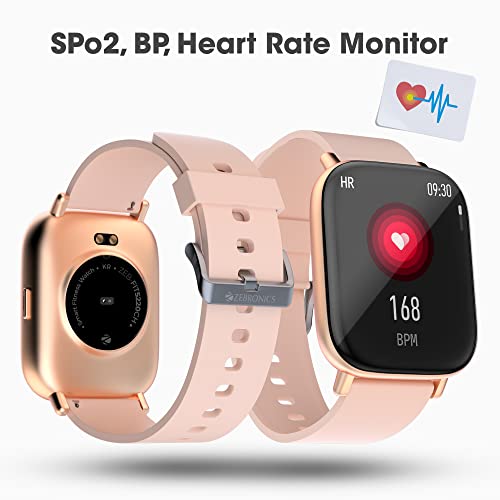 Image of ZEBRONICS Zeb-FIT5220CH Smart Fitness Watch, 2.5D Curved Glass 4.4cm Large Square Display, Metal Body, Dual Menu UI, 7-Day Data Storage, 8 Sports Mode, SpO2, BP & HR Monitor, (Gold)