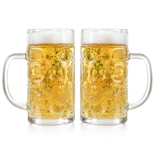 Image of WRINGO Beer Mugs Set of 2, 450ML Glass Mug with Handle, Large Big Heavy Mugs for Freezer, Multipurpose Mugs, Dishwasher & Microwave Safe (BR-05)