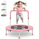 BCAN 91 cm Kleinkind-Trampolin, Verstellbarer Griff, Sicherheitspolster und klappbare Beine, Baby-Trampolin für drinnen und draußen, Geschenk für Jungen und Mädchen