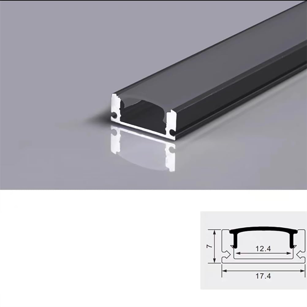 Difusor de tira de luz LED de perfil de aluminio de 6 m en forma de U, canal negro con cubierta blanca lechosa, difusor LED de 17 x 7 mm para iluminación de pista del sistema U-S