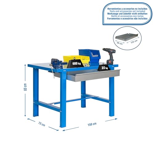 Banco de Trabajo Simon Rack BT6 con cajón azul y mesa de 1500 mm para taller 3