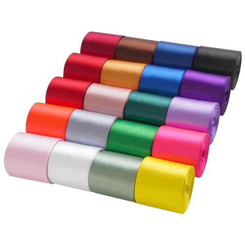 LIUYAXI Rainbow Satin Ribbon 1-1/2 Inch x 20 Rolls Total 100 Yards Colorful Ribbon Perfect for Gift Wrapping Flower Bouquets Hair Bows Making Wedding Decor Christmas