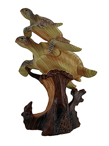 Estatua decorativa de dos tortugas marinas falsas de madera miniatura 3