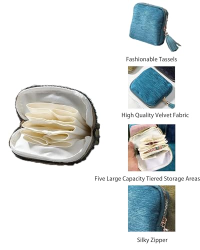 Small Travel Jewelry Case, High-End Tassel Velvet Anti-Scratch Zipper Pouch, Large-Capacity Portable Storage Bag for Rings Earrings Bracelets, Gift for Women (Travel & Daily Use)(Sage Green) - Image 4