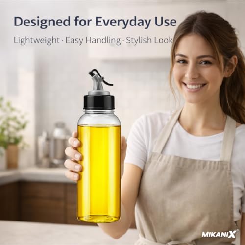 Image of MIKANIX 1000 ML Oil Dispenser Bottle with Pouring Nozzle, Leakproof Plastic Oil Container with Cap, Clear Kitchen Oil Bottle for Cooking, Restaurant & Home Use