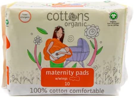 Cottons Maternity Pads with Wings, 10-Individually Wrapped, Unscented, Chlorine Free, Certified Organic Cotton Coversheet - Heavy Absorbency (Single Pack)