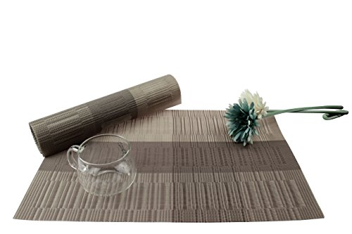 Gefeii Exquisite Bamboo Pvc Placemats Woven Vinyl Non-Slip Kitchen Place Mats For Dining Wedding Party Heat-Resistant Waterproof Table Mats (Ombre Brown And Beige, 4) #TOP3