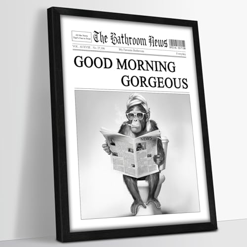 Framed Funny Bathroom Wall Art Decor 12"x16", Black and White