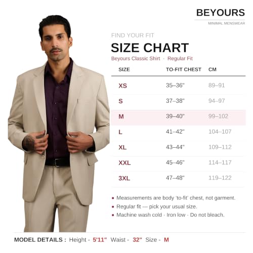 Image of BEYOURS Men's Full Sleeve Shirt Regular Fit Spread Collar 100% Cotton Satin Office & Formal.