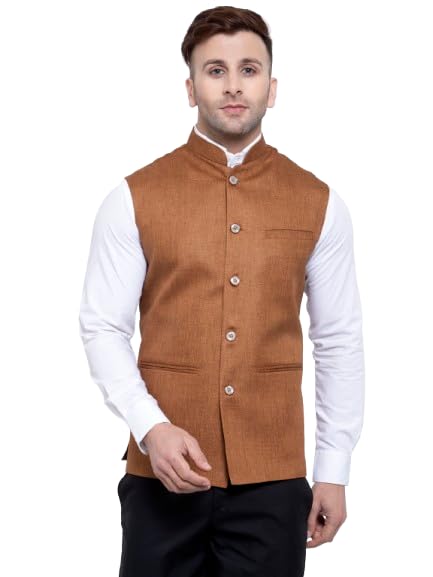 badoliya & sons Men's Designer Jute Nehru Jacket/Waist Coat (Brown-2, 46)-picture-41