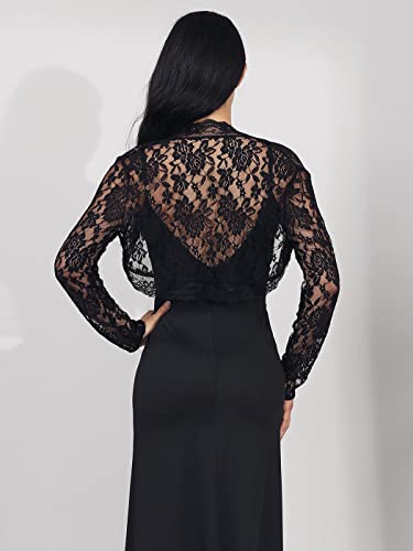 Gorais Lace Shrug Womens Bolero Jackets For Evening Dresses Long Sleeve Wedding Shrugs For Bride And Bridesmaids Black #TOP1