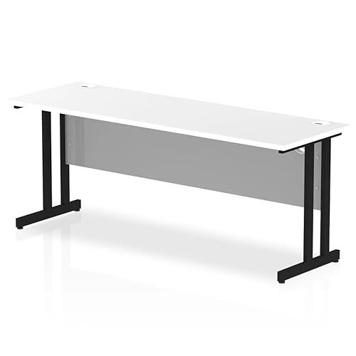Mr Office Impulse Slimline Desk, Black Cantilever Leg - 600mm deep, White, 1800