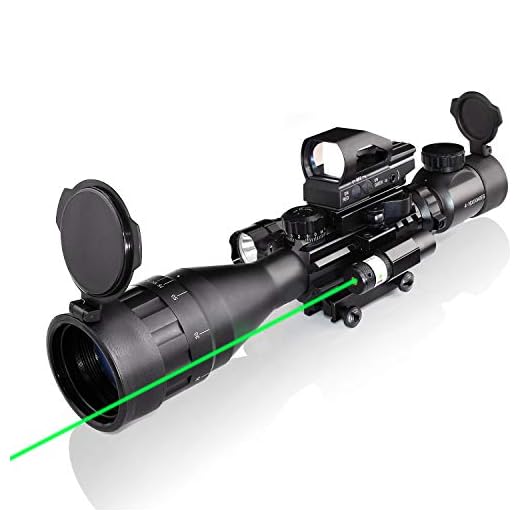 Hunting 4-16x50AO Rifle Scope Combo Dual Illuminated with Green Laser Sight 4 Holographic Reticle Red Dot for Rail Mount