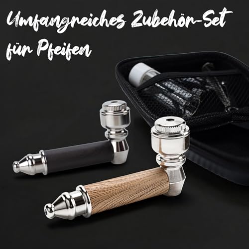 SPIPER Tobacco Pipe Set for Men, 2-Pack Metal Pipe with Dual-Layer Heat-Resistant Handle, Travel Pipe Kit with Glass Bottle, Steel Tool & Carbon Fiber Pouch, Compact Pipe Accessories Gift Set