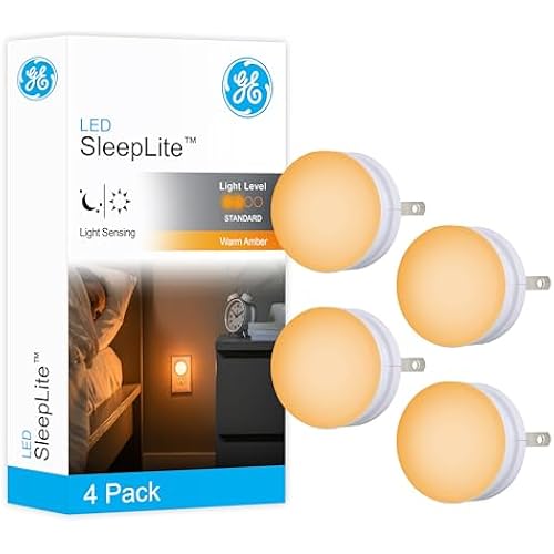 GE SleepLite Night Lights Plug into Wall, 4-Pack, Warm Amber
