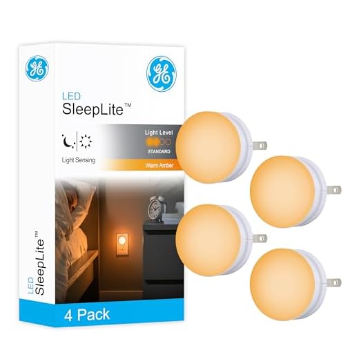 GE SleepLite Night Lights Plug into Wall, 4-Pack, LED Plug in Sleep Nightlight, Warm Amber, Dusk to Dawn Sensor, Adults, Kids Room, Bedroom, Bathroom, Nursery, Hallway, Kitchen, UL Listed, 45041