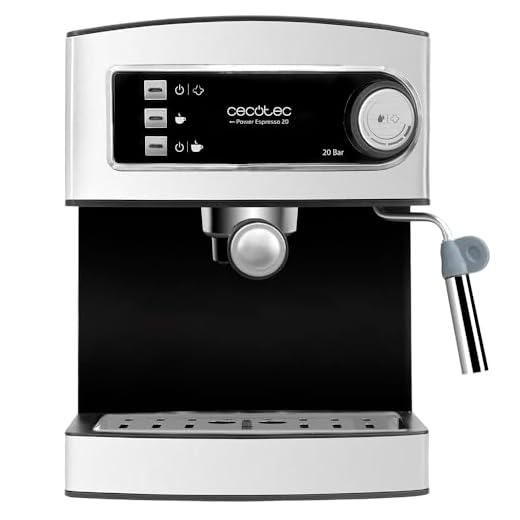 Cecotec Espressomaschine - Espresso und Cappuccino - Power Espresso. 20 Bar Druck, schwenkbare Dampfdüse, Doppel-Auslass-Arm, Tassenwärmer, 1,5L Fassungsvermögen, inklusive Kaffeelöffel mit Tamper
