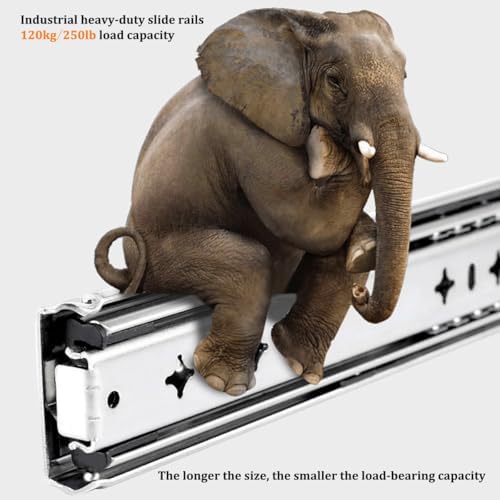 Industrial Heavy Duty Drawer Slide with Lock 250lb Load Capacity Drawer Rails 3-Fold Full Extension, Ball Bearing Rails Track Glides, Side Mount, 1-Pair(500mm/20inch), JETTEQKBB-500MM/20INCH
