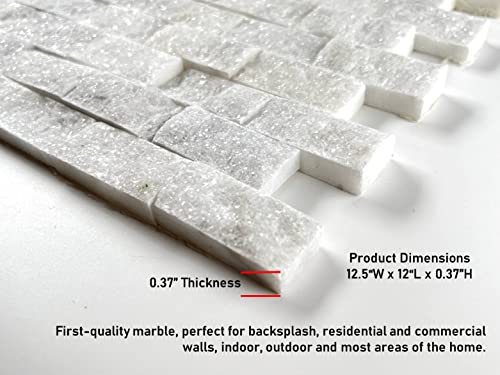 Italian White Carrara Split Face 1X2 Marble Mosaic Wall Tile For Kitchen Backsplash, Accent Wall, Fireplace Surrounds #TOP2
