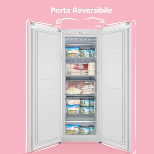 COMFEE' RCU160WH2(E) 160L Congelatore monoporta verticale e 5 Cassetti, 4 Stelle, -24° Gradi, Controllo Della Temperatura, Compressore GMCC di Alta Qualità, Cerniere Della Porta Sostituibili, Bianco - Immagine 3
