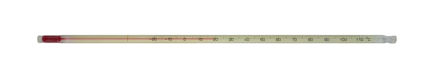 Thermco ACC647SSC Spirit Filled Thermometer for Block Heaters and Water Bath, 0 to 110°C Range, 0.5°C Division, 35mm Immersion, 225mm Length, Safety Coated