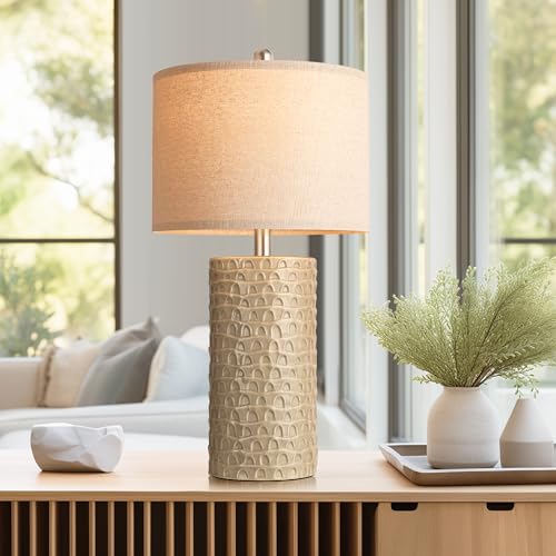 PARTPHONER 23" Modern Ceramic Table Lamp Set of 2, Table Lamps for Living Room, Rustic Farmhouse Bedside Lamps Nightstand lamp for Bedroom, Desk Lamp for End Table Home Decor Beige