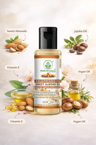 Image of Khadi Sweet Almond Oil for Hair & Skin Care | 100% Pure Natural Almond Oil for Hair Growth, Body Massage & Skin Moisturizing - 100ML