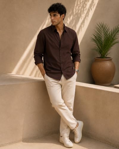 Image of Men Linen Cotton Full Sleeve Shirt for man | Mens Casual Shirt |Shirts for Men Stylish | Men Shirts | Casual Business Party Festival Regular Fit