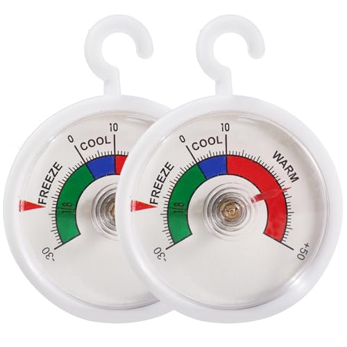 2pcs Thermometre Frigo, 65mm -30-50 ℃ Thermomètre pour Congélateur Réfrigérateur avec Zones Colorées Crochets, par Maison Café Restaurant Bar Cave à Vin etc