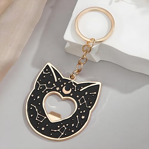 LKMUPNR Keychain Bottle Opener,Black Cat Key Chain,Halloween Bottle Opener,Cute Kitty Keychain,Bag Charms Cat for Handbag & Bag