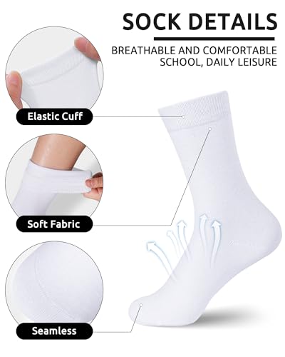 Image of Somaibo 8 Pairs Kids Socks for Boys Girls Crew Dress Athletic Socks Soft Cotton Seamless Cushioned School Sock