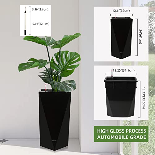Dexceder-24-Inches-Tall-Self-Watering-Planter-Diamond-High-Gloss-Indoor-Outdoor-Thickened-Rhombus-Large-Floor-Standing-Flower-Plant-Pot-with-Water-Level-Indicator-Black Dexceder 24 Inches Tall Self Watering Planter Diamond High Gloss Indoor Outdoor Thickened Rhombus Large Floor Standing Flower Plant Pot with Water Level Indicator Black