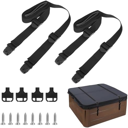 Hot Tub Cover Straps 12.5 Ft Adjustable Length 130"~150" with Non-Slip Webbing Pad Hardware & Keys Adjustable Straps, 2PCS Hot Tub Spa Cover Secure Strap