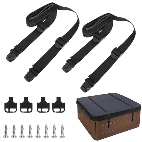 Hot Tub Cover Straps 12.5 Ft Adjustable Length 130"~150" with Non-Slip Webbing Pad Hardware & Keys Adjustable Straps, 2PCS Hot Tub Spa Cover Secure Strap by Podoy - Used condition - US$11.81