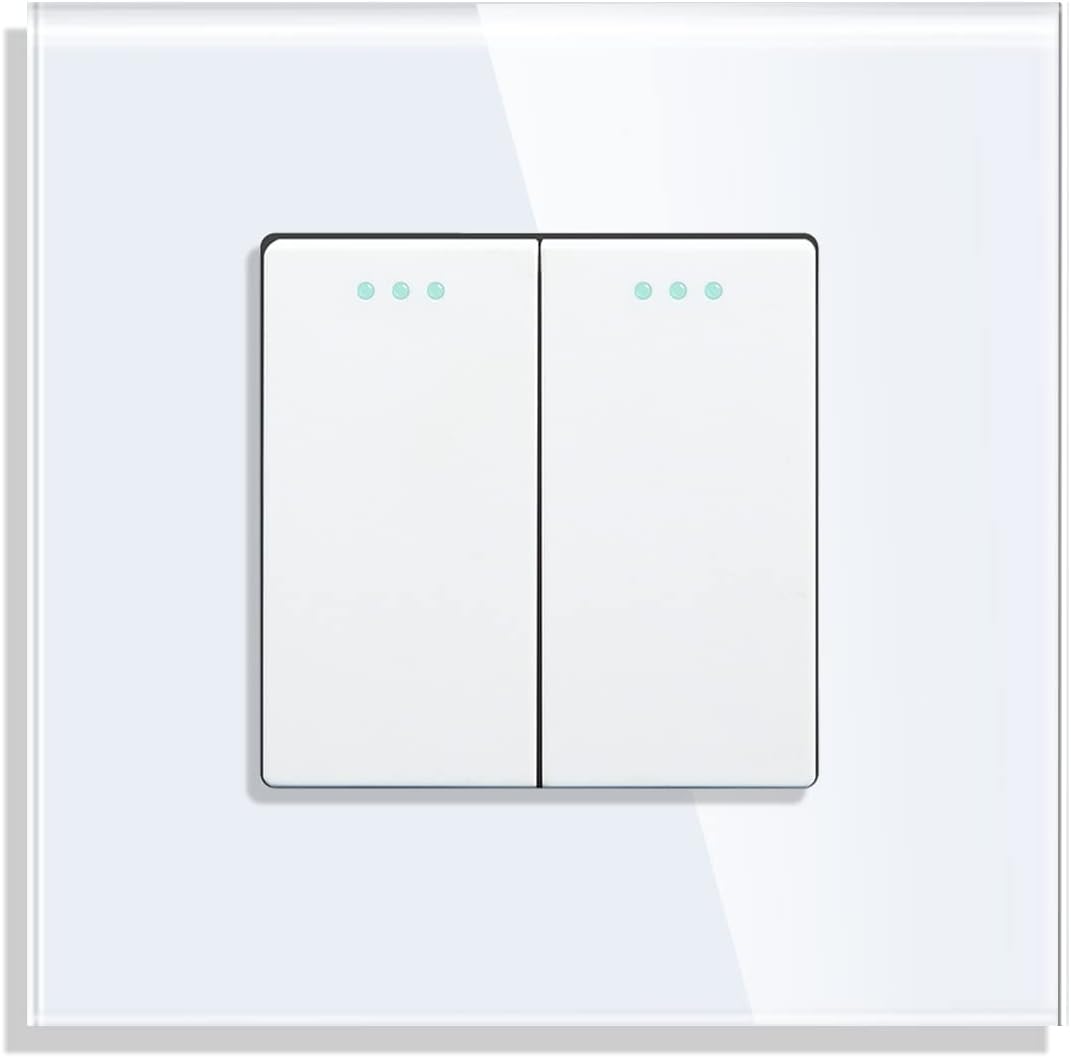 CNBINGO 2-Way Rocker Button Light Switch, Glass Panel Wall Switch