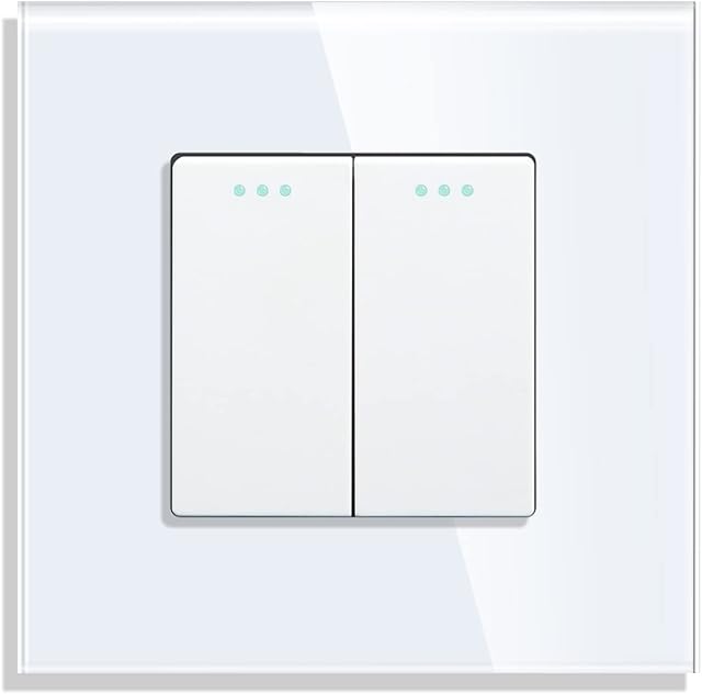 CNBINGO 2-Way Rocker Button Switch with Phosphor Dots, Modern Crystal Glass White Wall Panel, Electrical Double Light Switch, 2 Gang 2 Way, 10A 250V