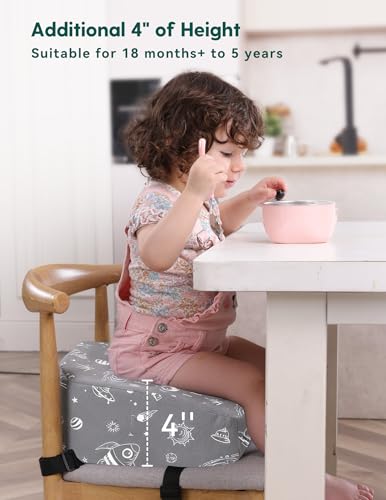 Image of Babelio Ergo-Designed Booster Seat for Kitchen Chair, Promote Proper Upright Posture, Toddler Booster Seat for Dining Table, Removable & Washable Cover, Suitable for 18 Months to 5 Years, Gray Space