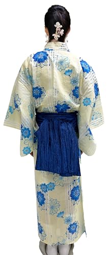 Dita ENSHU Traditional Cotton Women\'s Yukata Robe (japanese casual kimono) Easy Wearing (Yukata, Obi, Koshihimo) set3 (TYPE 11, One Size)