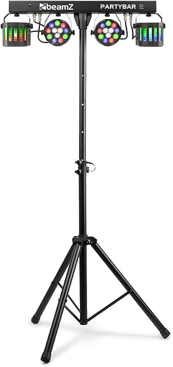 BeamZ PartyBar2 Disco Party Light Bar with Tripod Stand - All-in-One DJ Lighting System Featuring Derby and Par Lights, Sound Activation & DMX Control for Parties, DJs & Events [Energy Class A]