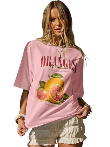 Image of SXV STYLE Women's Oversized Graphic T-Shirt, Oranges of Palermo Citrus Print, Short Sleeve, Cotton Blend