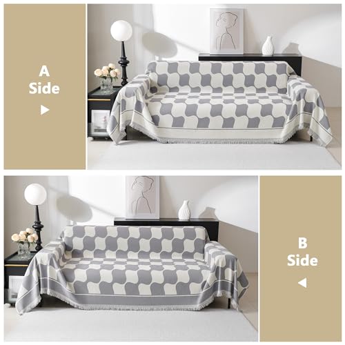 MEETSKY Couch Cover Super Soft Couch Covers for 2-3 Cushion Couch Sofa, Modern Jacquard Sofa Slipcover Loveseat Futon Cover, Couch Covers for Sectional Sofa, 71\" x 118\", Grey Checkerboard
