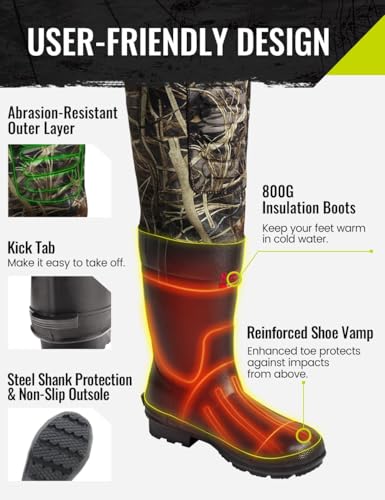 TIDEWE Hunting Waders Heated with Battery Pack, 800G Insulation Neoprene Chest Waders for Men, Waterproof Cleated Bootfoot Next Camo Evo Waders for Fishing (Size 8)