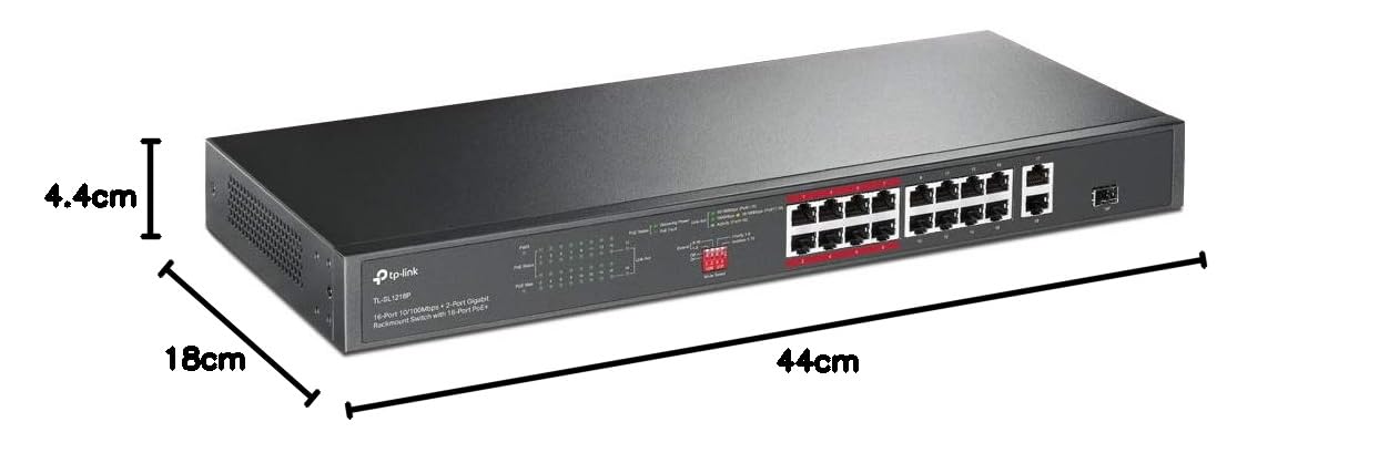 TP-LINK TL-SL1218P Switch Non administrable 16 Ports PoE+ 10/100 Mbps + 2 Ports Gigabit