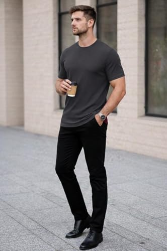 Image of Mack Jonney Men's Striped Ribbed Black Half Sleeve T-Shirt | Premium Soft Stretch Fabric | Casual Wear Round Neck Tee-M6358