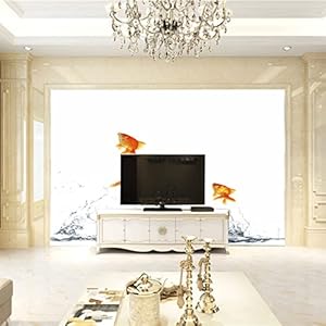 ZCFGG 3D-print zelfklevende niet-geweven foto muur kunst muurschildering Wit kunst goudvis 140 x 70cm woonkamer…